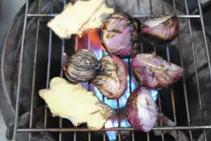 char onion and ginger on fire