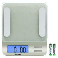 AccuWeight 207 Digital Kitchen Multifunction Food Scale for Cooking with Large Back-lit LCD Display,Easy to Clean with Precision Measuring,Tempered Glass, 0, Silver