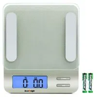 AccuWeight 207 Digital Kitchen Multifunction Food Scale for Cooking with Large Back-lit LCD Display,Easy to Clean with Precision Measuring,Tempered Glass, 0, Silver