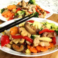 Chicken and vegetable stir-fry is quick to prepare, rich in vitamins and minerals with a balanced proportion of protein, carbohydrates, and fibers.
