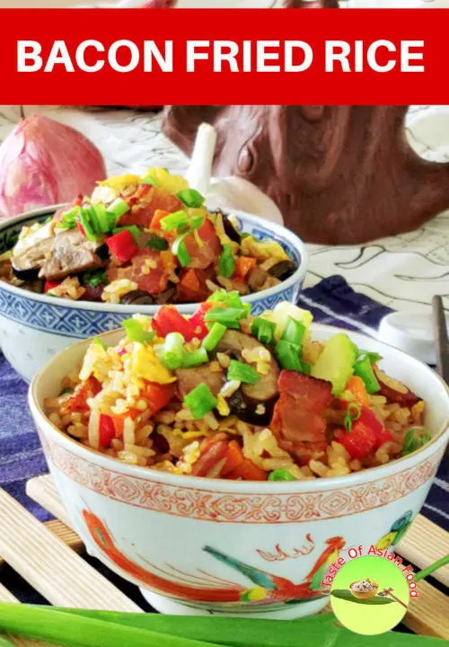 Bacon fried rice. If you are bored eating the regular egg fried rice, try this bacon and mushroom fried rice.  If you are bored eating the regular egg fried rice, try this bacon and mushroom fried rice. 