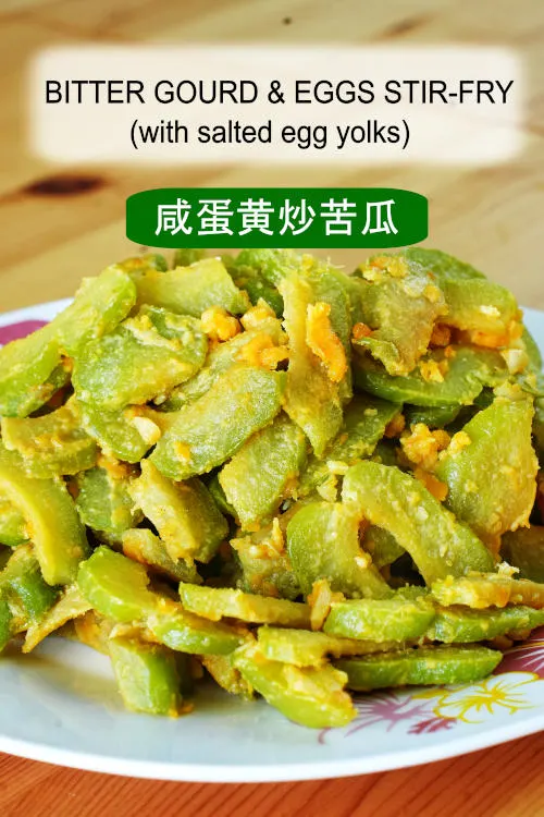 Classic Chinese bitter gourd with eggs recipe. Prepared with bitter gourd (bitter melon) stir-fry flavored with salted egg.
