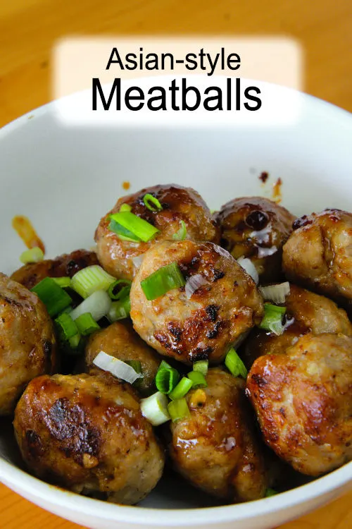 Easy Asian pork meatballs with Chinese BBQ sauce. Pan-fry and coat with sauce. Make a large batch to freeze for up to a month.
