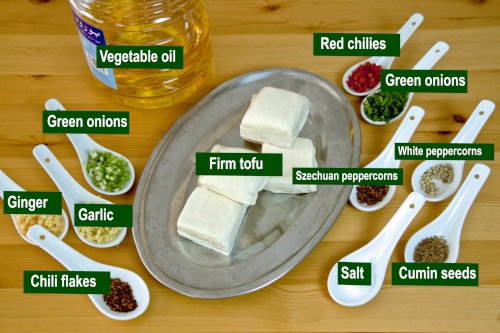 Ingredients required for salt and pepper tofu