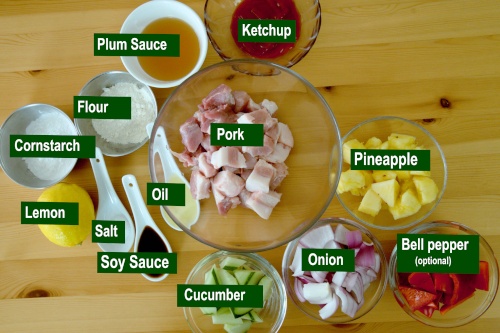 Key ingredients for the sweet and sour pork