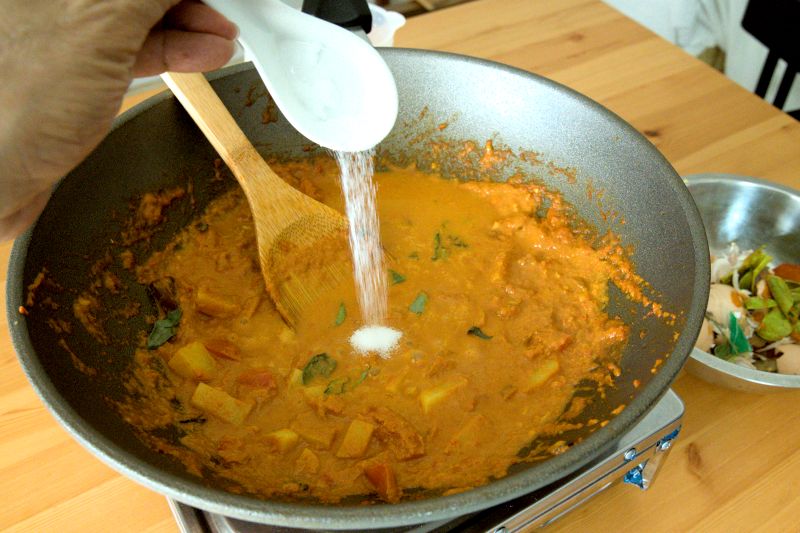 Season with salt and some sugar to taste.