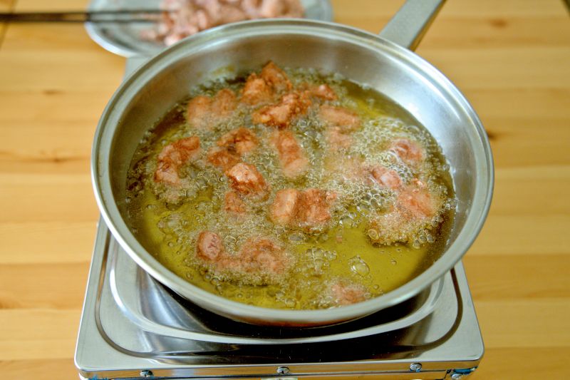 Fry the pork twice to make it crispy