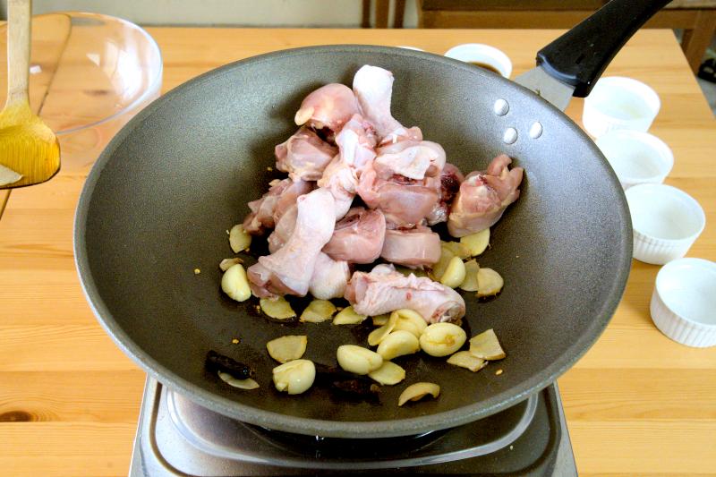 stir fry the chicken before adding the seasonings