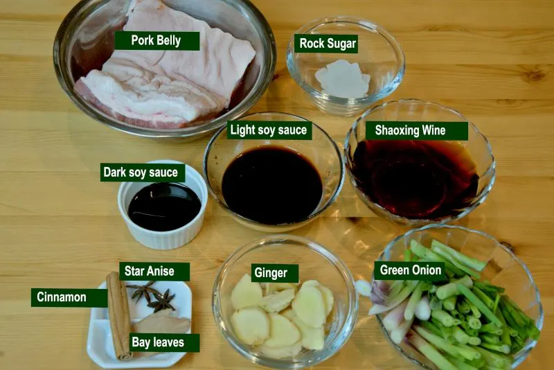 Ingredients to make dong po rou (braised pork belly)