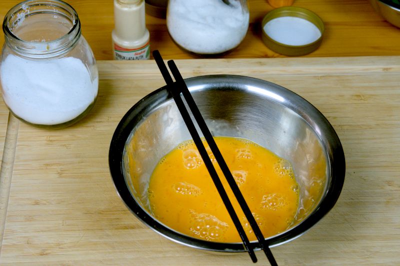 season the egg and add cornstarch