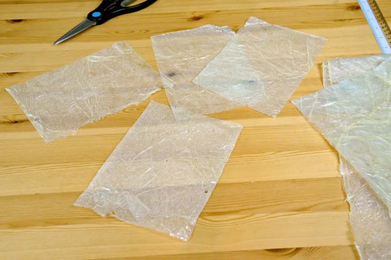 cut the bean curd skin into individual pieces