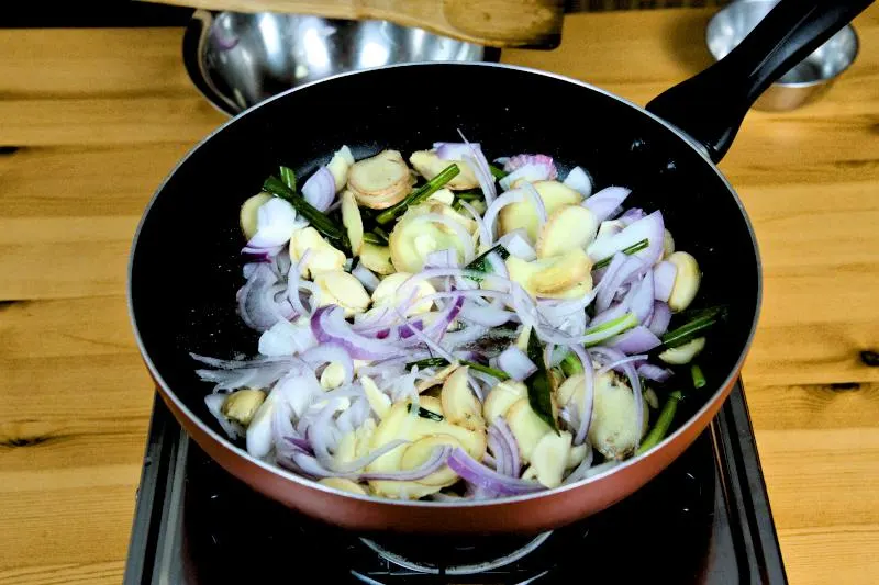 saute the onion and garlic