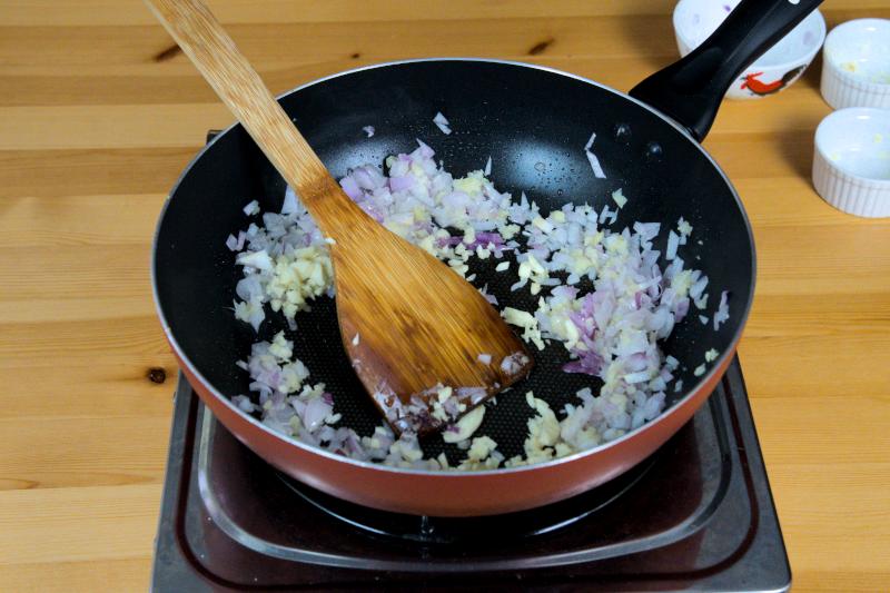 saute the garlic, ginger and onion until aromatic