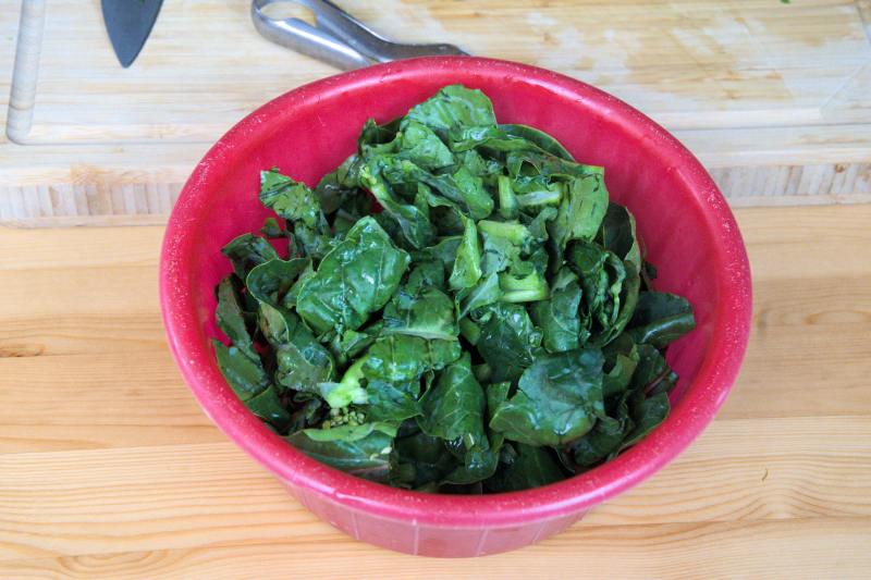 cut the gai lan into short sections