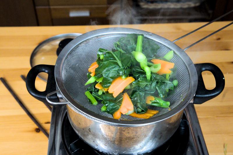 blanch the vegetables until tender